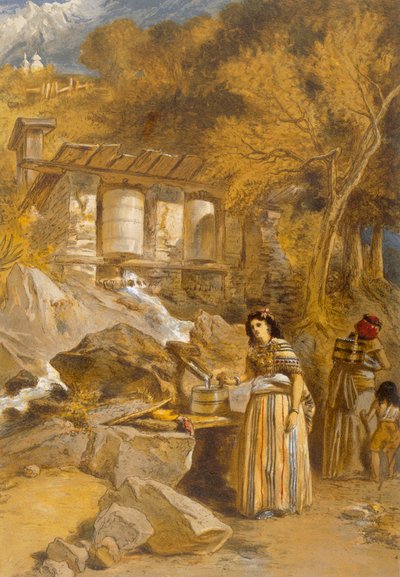 チベットの祈りのシリンダー、「インドの古代と現代」から、1867 作： William Crimea Simpson